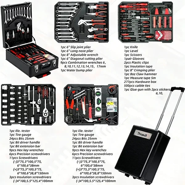 899-Piece Tool Set - High-Capacity Portable Metal Tool Case,Wheeled Mobile Tool Cabinet, and 4-Tier Aluminum Alloy Storage Unit- A Complete Kit for Mechanical Repair & Home Maintenance