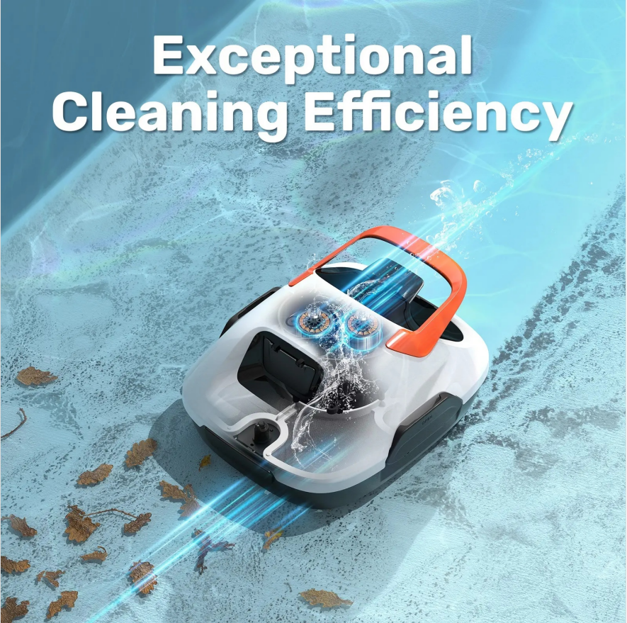 Cordless Robotic Pool Cleaner, Lasts 90 Min, Automatic Vacuum for Above-Ground Pools up to 860 Sq.ft, Pool Vacuum, Portable, Self-Parking