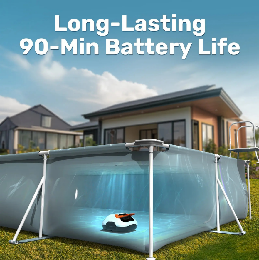 Cordless Robotic Pool Cleaner, Lasts 90 Min, Automatic Vacuum for Above-Ground Pools up to 860 Sq.ft, Pool Vacuum, Portable, Self-Parking