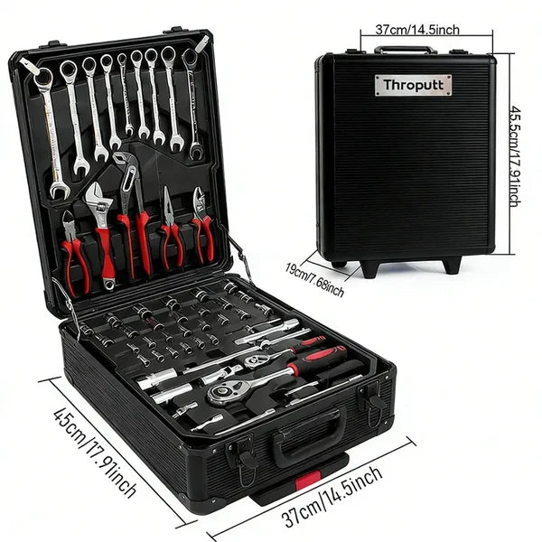 899-Piece Tool Set - High-Capacity Portable Metal Tool Case,Wheeled Mobile Tool Cabinet, and 4-Tier Aluminum Alloy Storage Unit- A Complete Kit for Mechanical Repair & Home Maintenance