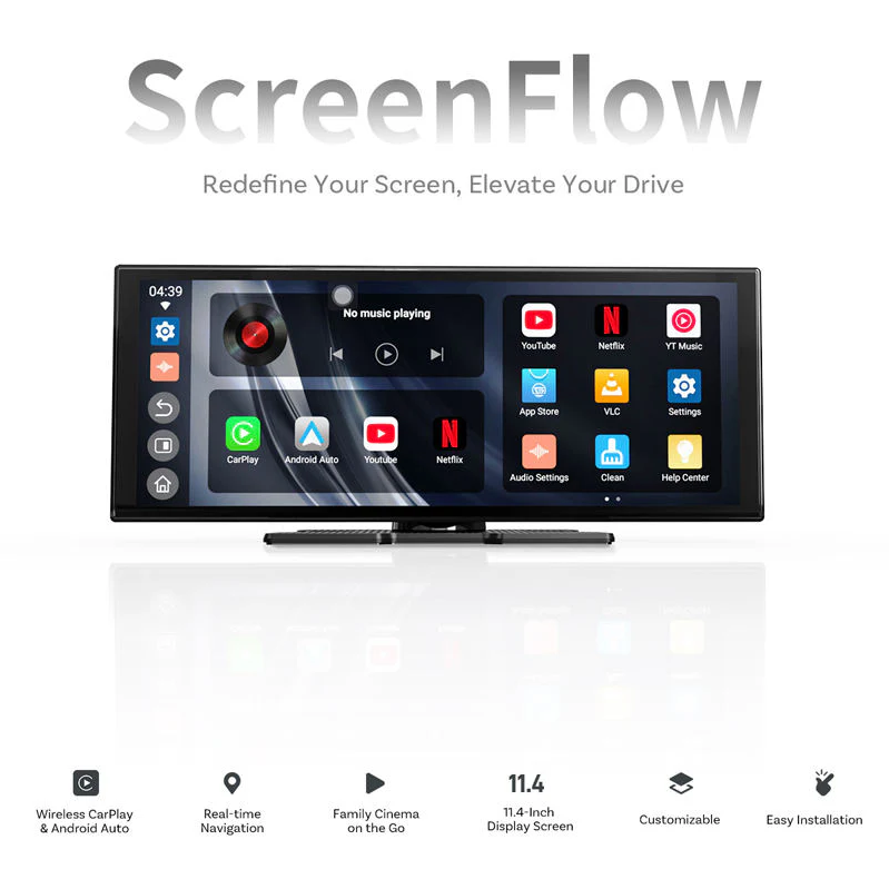 🍃11.4" Portable Touch Screen Car GPS Navigator🍃Limited Time: Free CD Mounting Metal Sheet!🍃 4K Ultra HD LCD Car Display, Wireless CarPlay & Android Auto, Worldwide Map Support, USB Plug and Play Car Entertainment System with 1 Year Warranty