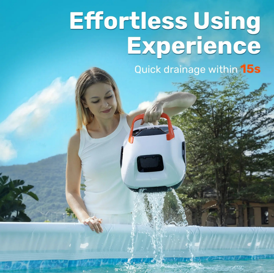 Cordless Robotic Pool Cleaner, Lasts 90 Min, Automatic Vacuum for Above-Ground Pools up to 860 Sq.ft, Pool Vacuum, Portable, Self-Parking