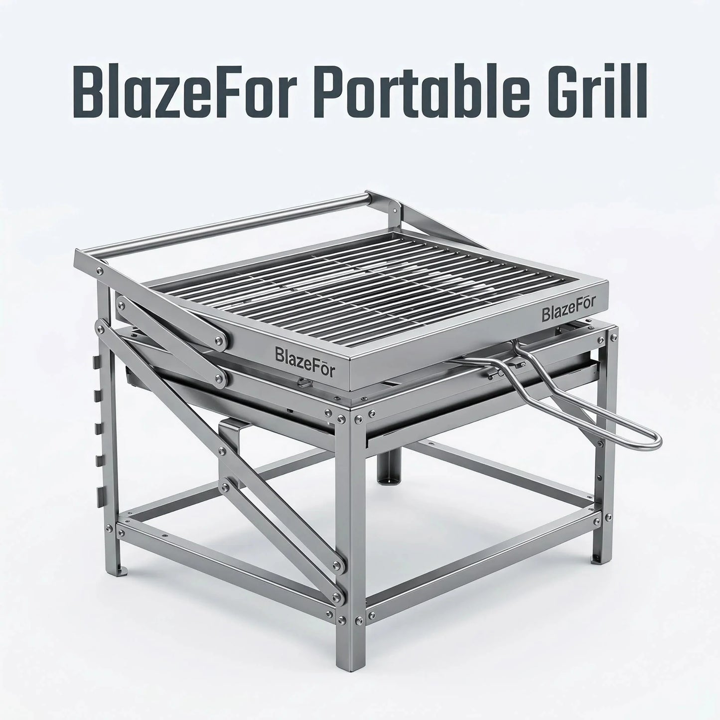 Stainless Steel Folding Portable Charcoal Grill Adjustable Height Outdoor Camping BBQ Grill