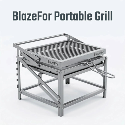 Stainless Steel Folding Portable Charcoal Grill Adjustable Height Outdoor Camping BBQ Grill